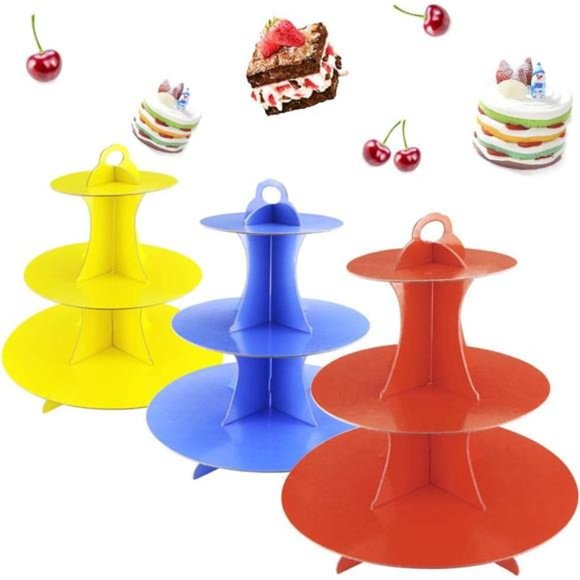 3 Pack 3-Tier Colorful Round Cardboard Cup Cake Holder Stand Dessert Tower - Picture 5 of 7